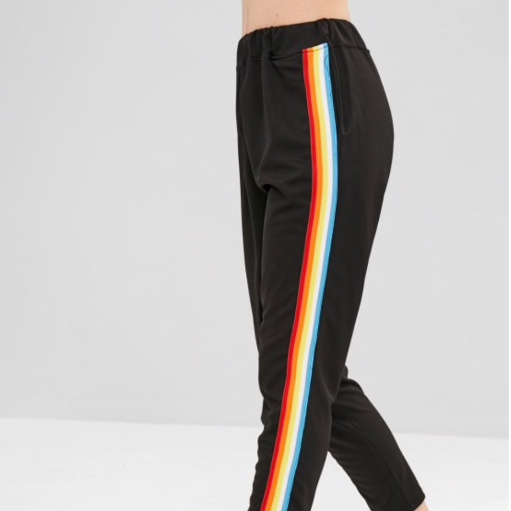 Colorful Stripes Straight Pants - Black L - Picture 2 of 5